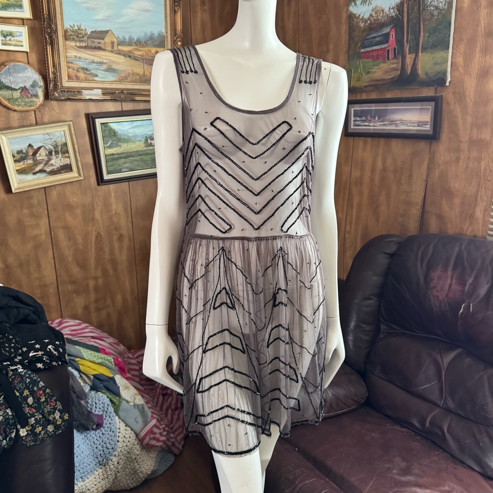 Free People Beaded Boho Mesh Dress